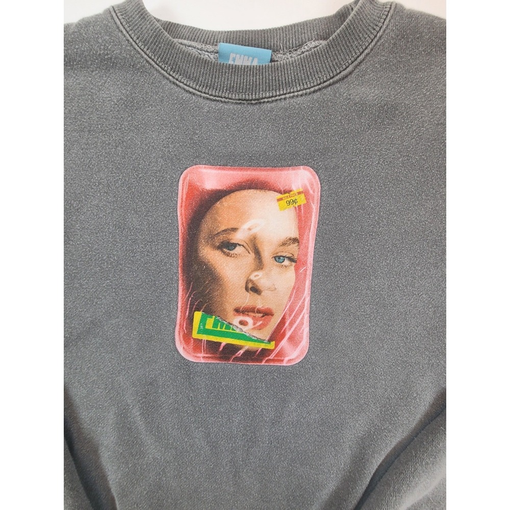 EMMA Mens M Graphic Sweatshirt 99 Cent Pop Art Face Gray Crewneck Streetwear